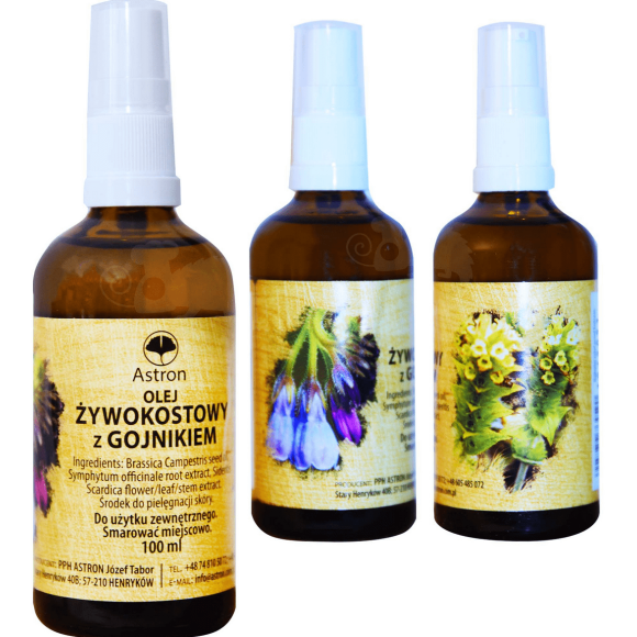 Astron OLEJ ŻYWOKOSTOWY Z GOJNIKIEM 3x100ml BÓLE ŻYWOKOST GOJNIK MAŚĆ STAWY