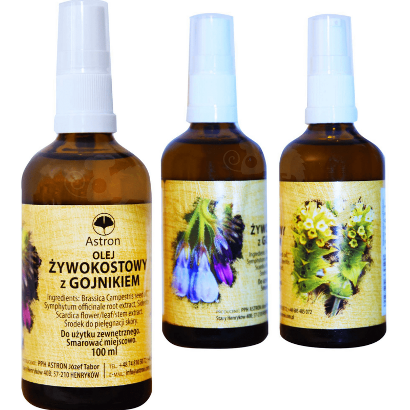 Astron OLEJ ŻYWOKOSTOWY Z GOJNIKIEM 3x100ml BÓLE ŻYWOKOST GOJNIK MAŚĆ STAWY