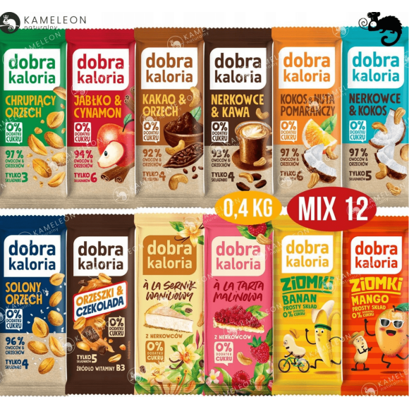 DOBRA KALORIA BATONIKI BATONY BATON BEZ CUKRU zestaw MIX SMAKÓW 12szt 414G