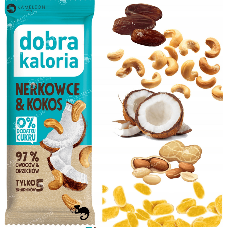 BATON WEGAŃSKI 5 składników NERKOWCE & KOKOS 35g BEZ CUKRU DOBRA KALORIA